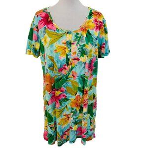 Sun Bay Leisure Tropical Floral T Shirt Dress Size L Mini Embellished Hawaiian